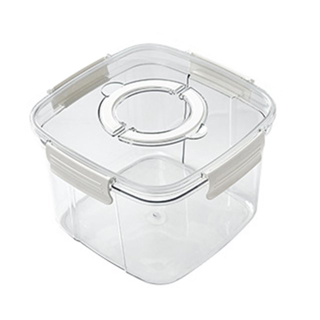 Dry Food Container, Large Food Container with Airtight Countertop Food Container 5kg. Transparent PET material with a durable, odorless design featuring a double silicone seal and snap closure for airtight storage. Ideal as a kitchen storage bin or grain dispenser for rice, cereal, snacks, and pet food. Includes a measuring cup.