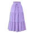 thumbnail image 1 of Bocqde Women's Boho Maxi Skirts Summer Fashion Casual Drawstring Elastic High Waist Long Skirt Solid Color Flowy A Line Ruffle Swing Skirt, 1 of 2