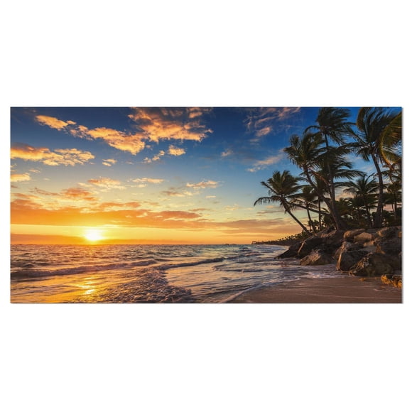 Designart Paradise Tropical Island Beach with Palms Canvas Wall Art
