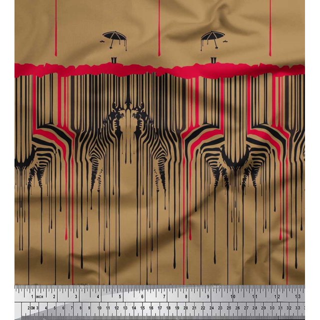 Soimoi Brown Japan Crepe Satin Fabric Umbrella & Wild Animal Skin Print Fabric by Yard 42 Inch Wide