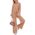 thumbnail image 1 of ORUYROP Ensemble de Pull 2 Pcs pour Femmes Haut Court à Manches Longues et Pantalon Large, 1 of 7