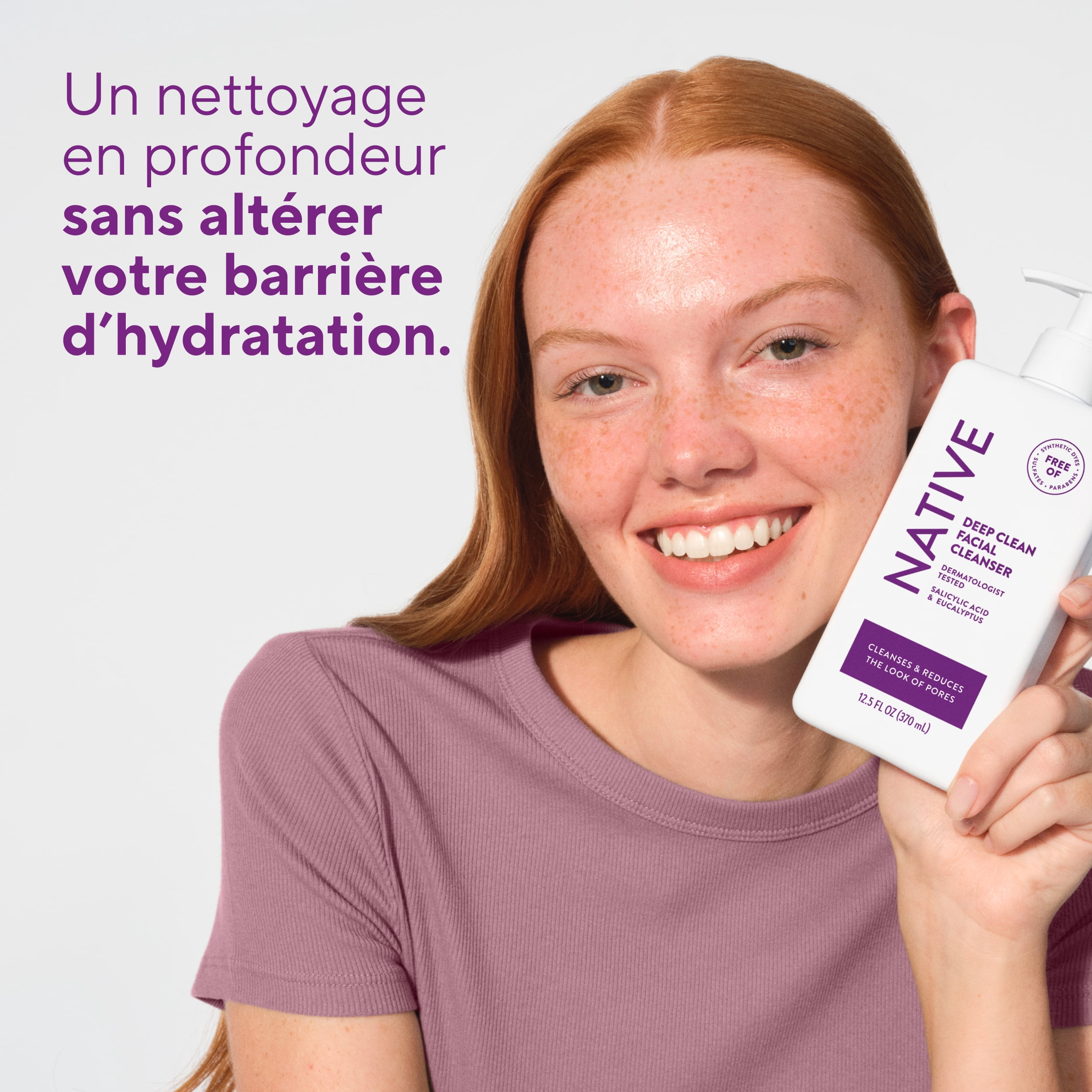 Nettoyant en profondeur pour le visage Native, pour peau grasse à mixte, sans sulfate, avec acide salicylique et eucalyptus, testé dermatologiquement, 370 mL