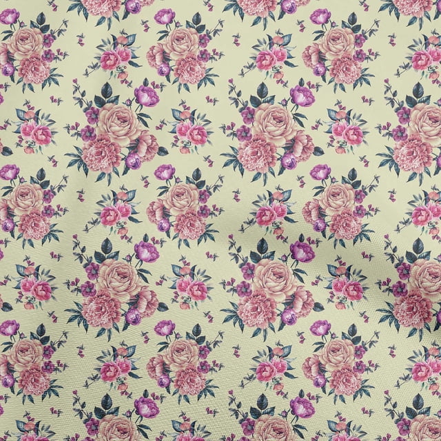 oneOone Polyester Spandex Light Yellow Fabric Florals Sewing Craft Projects Fabric Prints By Yard 56 Inch Wide