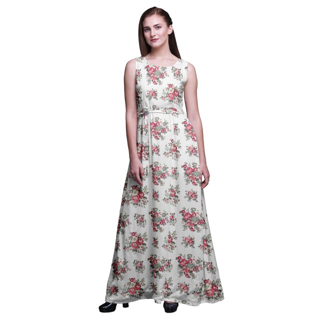Bimba Robe Longue Maxi à Imprimé Floral pour Femmes, Tenue de Villégiature, Robe de Soirée - Grand