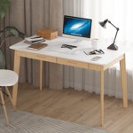MONSLIPA Industrial Modern Wooden Desk with Storage Drawers, Office Computer Desk and Home Office Desk with Sturdy Wood Legs, 47" Long (White)