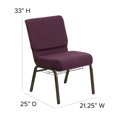 thumbnail image 2 of HERCULES Series 21''W Church Chair in Plum Fabric with Cup Book Rack - Gold Vein Frame, 2 of 9