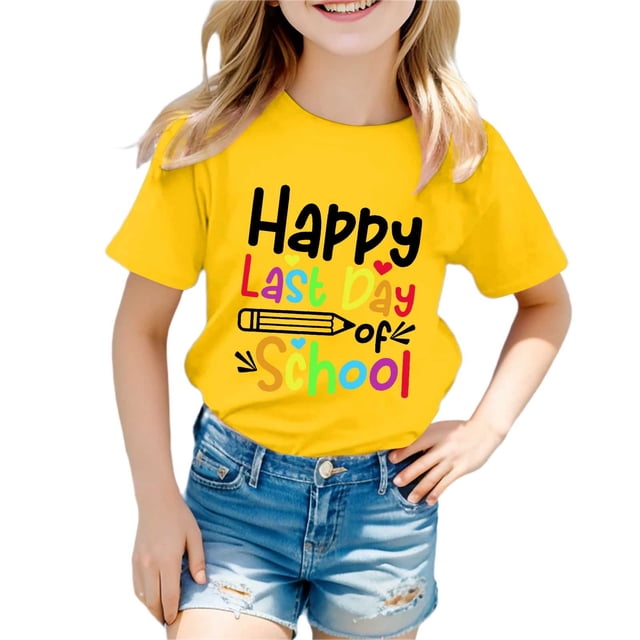 PMVFHDE T-Shirts Mignons pour Fille T-Shirt à Col Rond Imprimé à Manches Courtes pour Garçons et Filles Jaune, 6-7 Ans