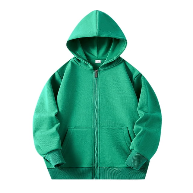 FAOWME Chandails à Capuche à Manches Longues pour Enfants, Unisexes, Doux, avec Poche, Vert 5-6 Ans