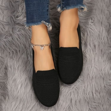 Pisexur Chaussures Plates Tricotées pour Femmes Légères et Confortables Mocassins Chaussures pour Femmes à Enfiler Décontractées en Maille Respirante Chaussures de Marche Femme Bout Rond