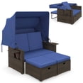 thumbnail image 2 of Costway Lit de Jour en Rotin pour Patio Extérieur avec Auvent Rétractable et Dossiers Réglables Bleu, 2 of 10