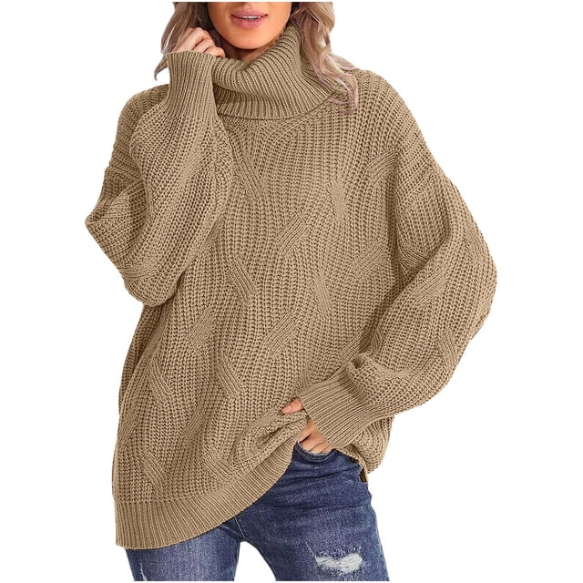 Yuyuzo Womens Oversized Sweater Long Sleeve Turtleneck Pullover Jumper Tops Ribble Knit Solid Color Sweaters