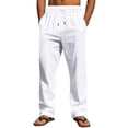 thumbnail image 1 of WRKEKC Casual Pants for Men Solid Color Spring Summer Thin Cotton Linen Look Leisure Straight Leg Tie Drawstring Trousers, 1 of 9