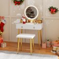 thumbnail image 1 of Costway Coiffeuse Table de Maquillage Tabouret Ensemble Miroir Éclairé 3 Couleurs avec Tiroirs Blanc, 1 of 10