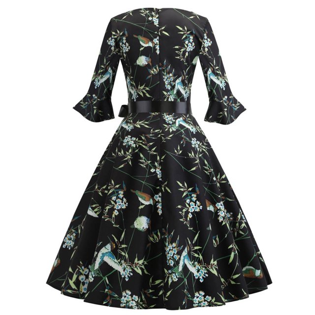 Pompotops Robe en Dentelle à Manches Longues Imprimé Floral Col Rond pour Femmes