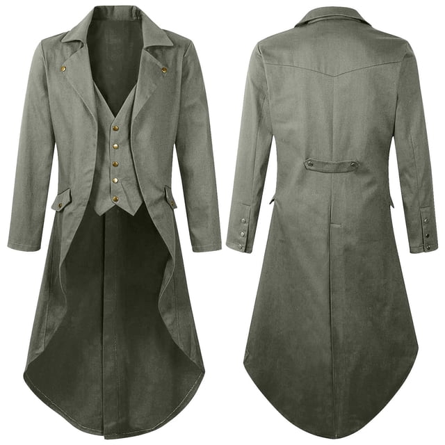Gspmoly Mens Shirts, Mens Gothic Solid Color Top Steampunk Medieval Tailcoat Uniform Performance Suit Lapel Jacket Going Out Tops Clearance