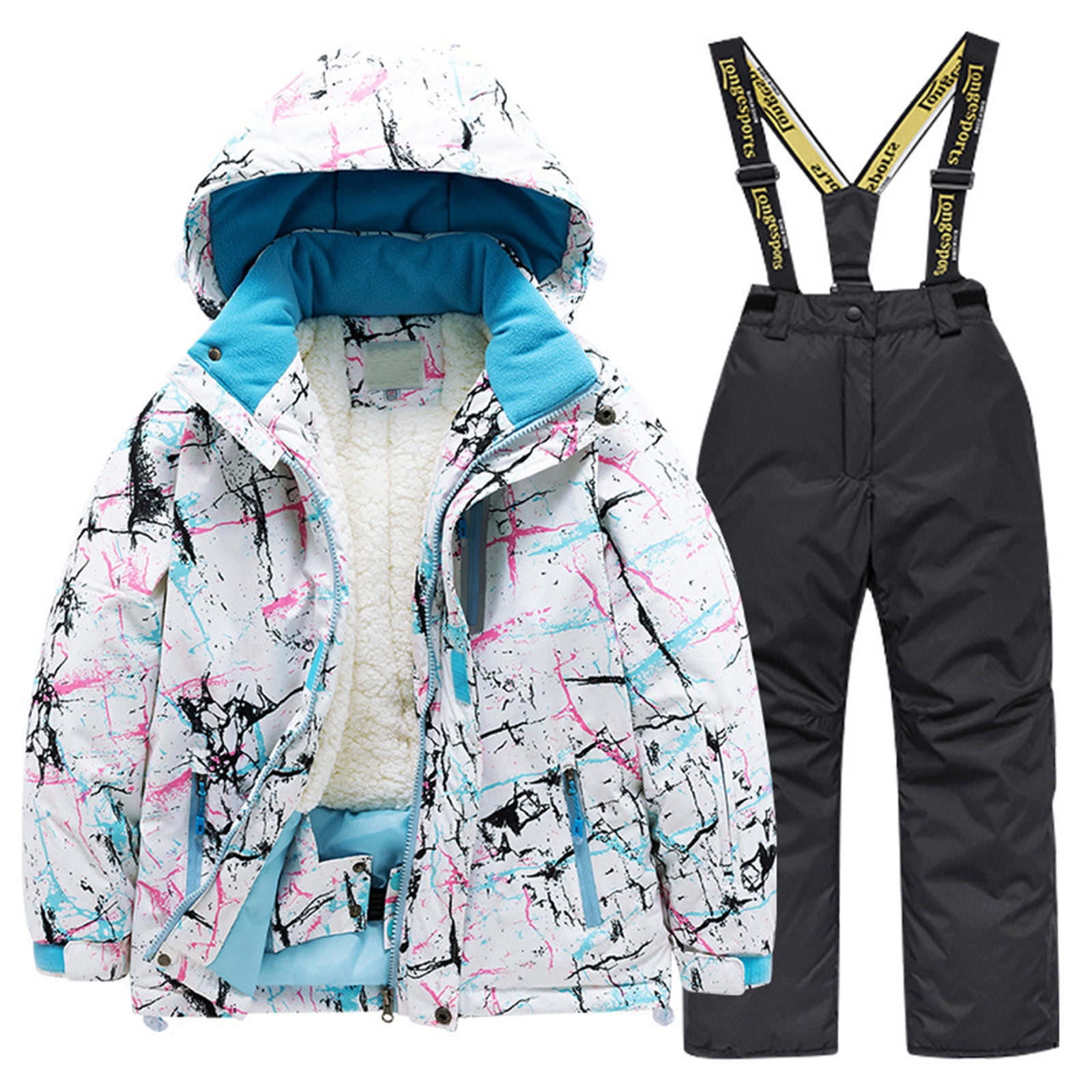 Hiiyo Winter Kids Fleece Lined Ski Jacket & Pants Set Winter Snowboarding Snow Suits