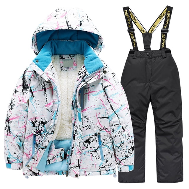 Hiiyo Winter Kids Fleece Lined Ski Jacket & Pants Set Winter Snowboarding Snow Suits
