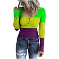 thumbnail image 1 of Yuyuzo Womens Ribbed Knit Tops Scoop Neck Long Sleeve Going out Tops Color Block Tight Shirts, 1 of 6