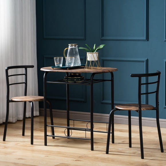 Ktaxon Modern Dining Table Set for 2, Breakfast Dining Room Set with 2 Chairs Kitchen Table and Chairs Set, Black Brown