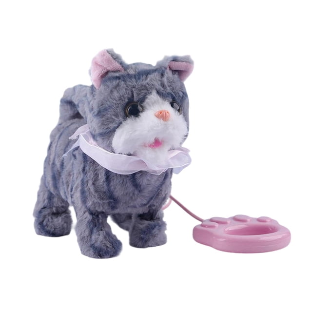 HILABEE Walking Cat Toy Musical Kitten with Scarf with Voice Recording Singing Kitty Gray