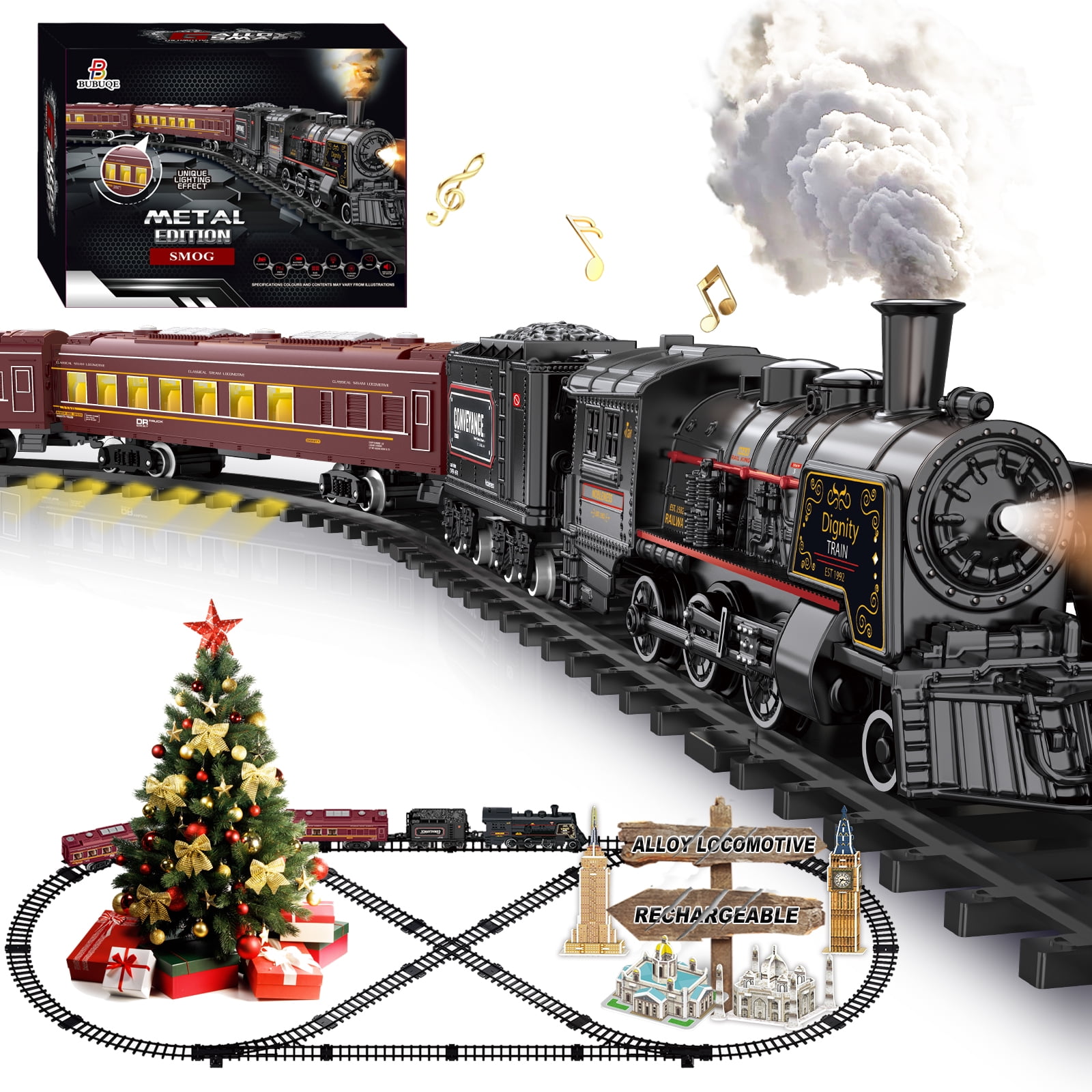 Noël Trains Électriques Jouets avec Vapeur,Son,lumière, avec Voitures Noël Trains Électriques Jouets avec Vapeur,Son,lumière, avec Voitures