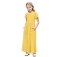 thumbnail image 1 of biudgviw Robe Maxi pour Filles à Manches Courtes, Col Ras du Cou, Couleur Unie, Robe Trapèze Décontractée, Robe d'Été Longue avec Poches, 1 of 6