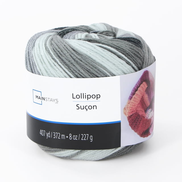 MAINSTAYS Fil de Sucette - Noir/blanc Panaché, Acrylique Moyen #4, 227 Grammes (8 oz)/372 Mètres (406,8 yd) - 100 % Acrylique, Écheveau Centré Acrylique/nylon Orienté vers l'Avant avec Brins Panachés Noir et Blanc et Étiquette visible; texture Moyenne (#4) worsted Montrée pour le Tricot et le crochet, Convient aux Écharpes, Tuques, Couvertures et Accessoires. Utilisé Souvent comme Bordure Contrastante Ou Matériau Pompon pour la Déco