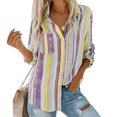 thumbnail image 3 of Cameland Blouses Mode pour Femmes Col en V Rayé Manches Retroussables avec Poche Chemise Ample, 3 of 6
