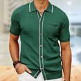 thumbnail image 2 of Chemises pour Hommes Mode Masculine Tricot Décontracté Couleur Unie Manches Courtes Col Rabattu Blouse Chemise, 2 of 6
