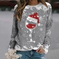 thumbnail image 2 of Besolor Chandail à Col Rond de Noël pour Femmes, Imprimé de Verre de Vin, Manches Longues, Chandails Mode, Hauts Graphiques Flocon de Neige, 2 of 4