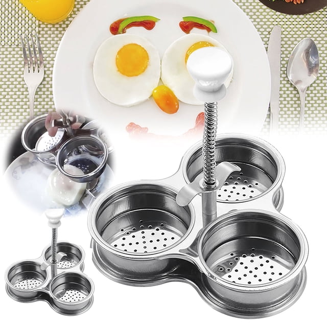 Kitchen Utensils Set Stainless Egg Poacher Egg Poacher Pan Poached Egg Cooker Nonstick Poached Egg Pan Boiled Eggs Maker Egg Pan With 3 Cups Egg Cooker Poached Egg Maker For Kitchen 2PCS Silver