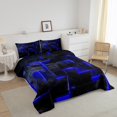 thumbnail image 3 of YST Royal Blue and Black Comforter Set Twin,3D Geometric Checkered Bedding Set for Boys Girls,Abstract Neon Square Comforter Set Reversible,Stereoscopic Geometry Grid Quilt Bed Set 2Pcs, 3 of 5