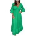 thumbnail image 2 of Robes pour Femmes Robe d'Été pour Femmes Nouvelle Allure Élégante à Col en V à Manches Mi-Longues Couleur Robe de Vacances en Liquidation, 2 of 6