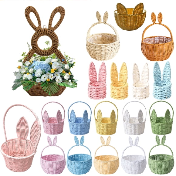 Fwttom Easter Baskets for Kids, Easter Decorations Wicker Basket with Hander, Cute Storage Bucket for Holiday Candy Eggs Stuffers, #11