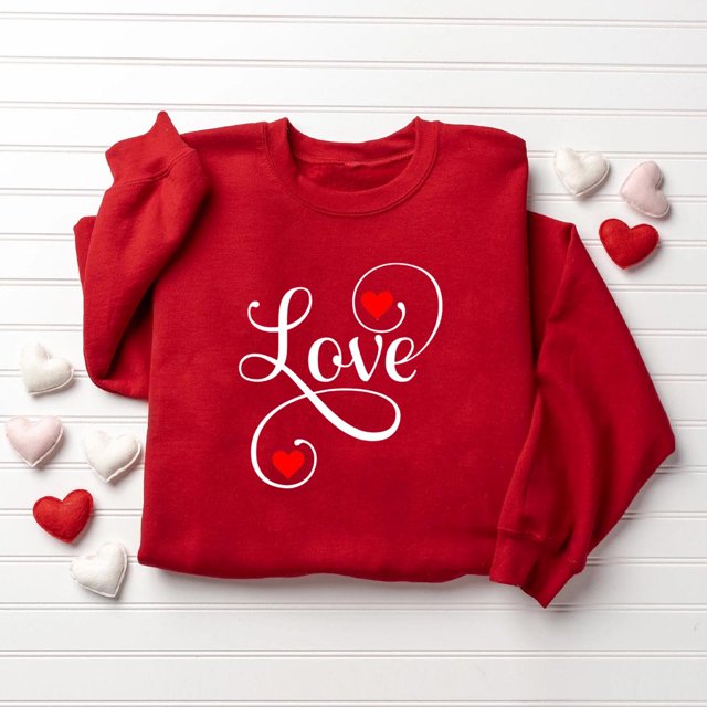 TIMIFIS Cadeaux de la Saint-Valentin pour Elle Cœur Chandail pour Femmes Mode Mignon Imprimé Amour Col Rond Chandails en Molleton Décontractés Manches Longues Tenues Printemps Automne - Printemps/été