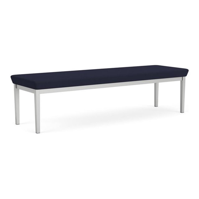 Lenox Steel Reception Waiting Room 3-Seat Bench / Silver Steel / Navy Blue