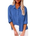 thumbnail image 2 of Jsaierl Womens Cotton Linen Button Down Shirts 2024 Fall Casual Long Sleeve Tops Solid Color Shirts Plus Size Loose Fit Work Tops with Pocket, 2 of 8