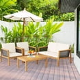 thumbnail image 3 of Patiojoy 4-Piece Patio Acacia Wood Furniture Set Outdoor PE Rattan Conversation Set with Removable Cushions, 3 of 8
