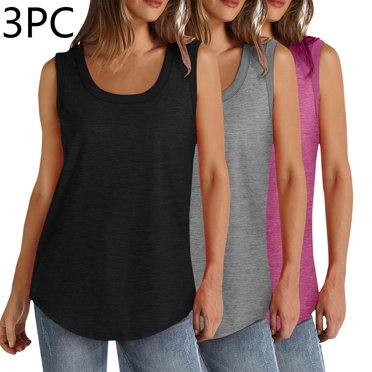 Jinhomg Womens Tank Tops Pack 3 Pcs Plus Size Spring Summer Camis Lightweight Comfy Sleeveless Crew Neck Camisoles Daily Wear Clearance Items for Women Black XXL