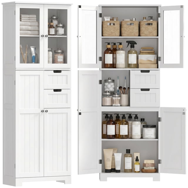 HOMCOM Armoire de Salle de Bain Moderne Haute, Armoire de Rangement de Cuisine, Blanc