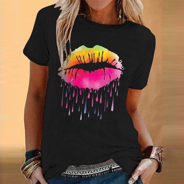 Birdeem Womens Fashion Printed Round Neck Short Sleeve T-Shirt Blouse Loose Tops