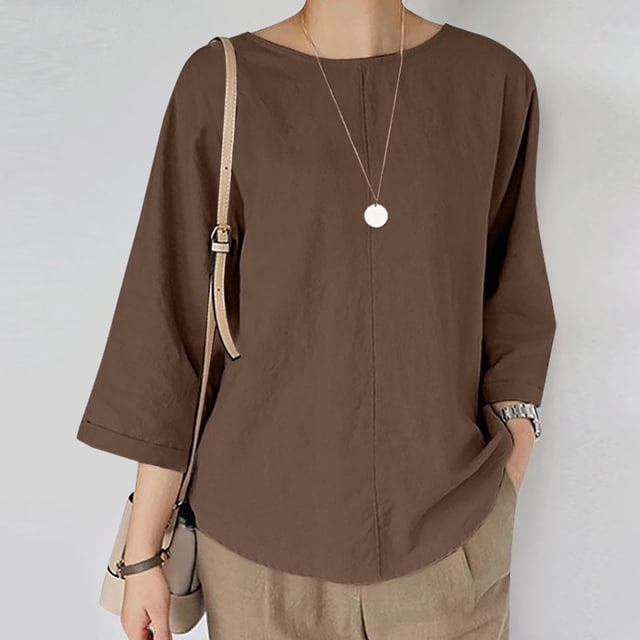 Hauts d'Été pour Femmes 2023 Mode T-Shirt Décontracté Col Rond Manches 3/4 Boho Grande Taille pour Femmes