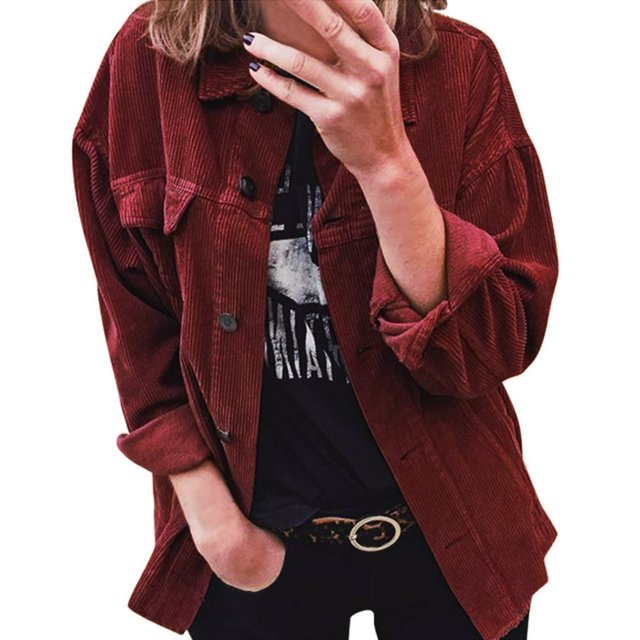 Women‘s Corduroy Jackets Cardigan Button-down Outwear Blouse Tops Shirt