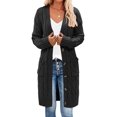 thumbnail image 3 of Womens Long Sleeve Cable Knit Long Cardigan Open Front Button Sweater Outerwear, 3 of 5