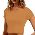thumbnail image 2 of VSSSJ Crop Tops pour Femmes Manches Courtes Col Rond Extensible Chemise Décontractée Ajustée Solide Confortable Été Basique T-Shirts Courts Or Taille Unique, 2 of 5