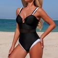 thumbnail image 2 of OHMZYZO Womens One Piece Swimsuit Mesh Panel Contrast Trim V Neck Ruched Tummy Control Bathing Suit For Beach Swimming Pool Vacation, 2 of 8