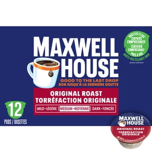 Maxwell House Café rôti original 100% Compostible K Cup Cafés, 12 Pochettes moyennes