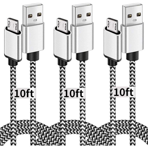 Micro USB Cable, 10ft 3 Pack Extra Long Charging Cord Nylon Braided High Speed Durable Fast Charging USB Charger Android Cable for Samsung Galaxy S7 Edge S6 S5,Android Phone,LG