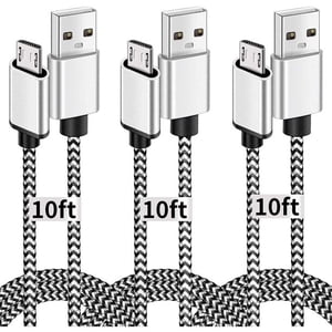 Micro USB Cable, 10ft 3 Pack Extra Long Charging Cord Nylon Braided High Speed Durable Fast Charging USB Charger Android Cable for Samsung Galaxy S7 Edge S6 S5,Android Phone,LG