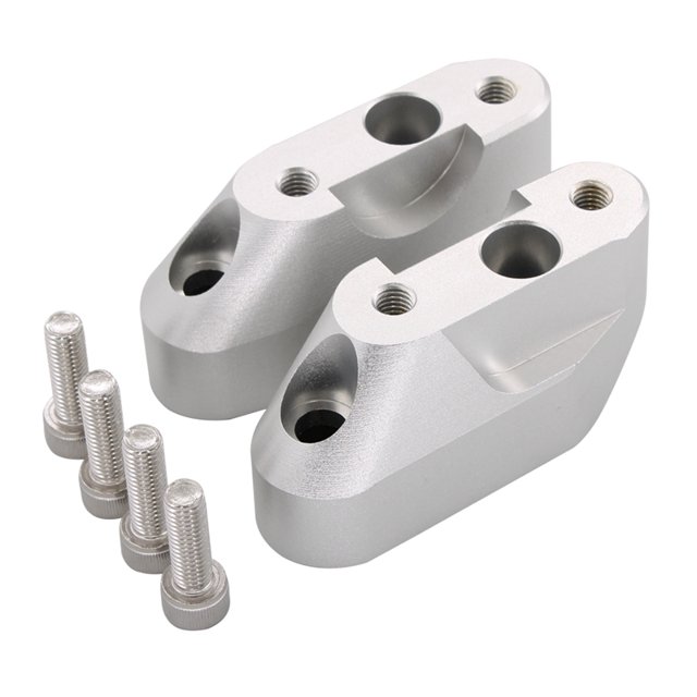 Guidon Rehausseurs de Barre 1 1/8 Pouces Compatible avec BMW R1200RS R 1200 RS 2015-2018, Conçu pour une Amélioration Ergonomique et une Portée Plus Facile. Fabriqué en Aluminium Usiné CNC avec Fini Anodisé Argent. Comprend Deux Rehausseurs et Quatre Boulons en Acier Inoxydable, Idéal pour les Réglages du Guidon de Moto.